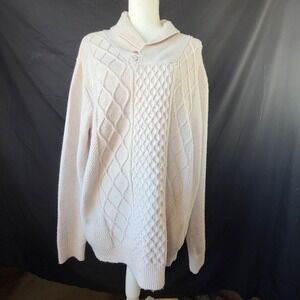Frye and Co Sweater XL Cream Cable Knit Shawl Collar Casual Preppy Cozy
